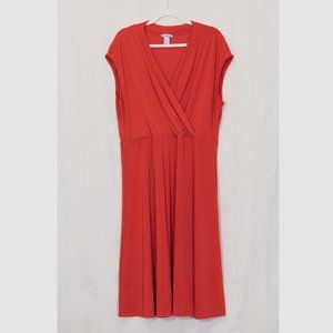 H&M Red-Orange wrap top shoulder sleeve below knee dress